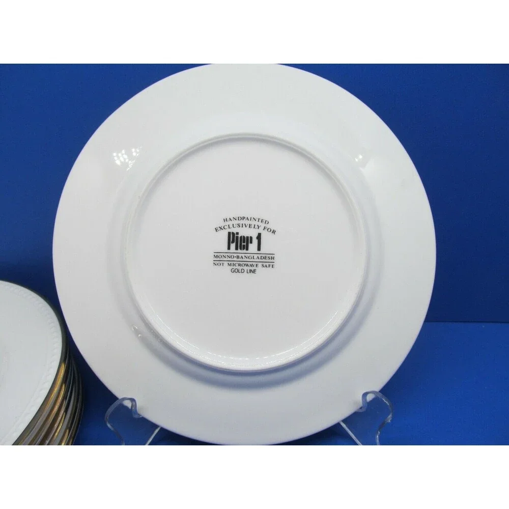 Pier 1 Gold Line Salad plates gold trim Bundle of 7